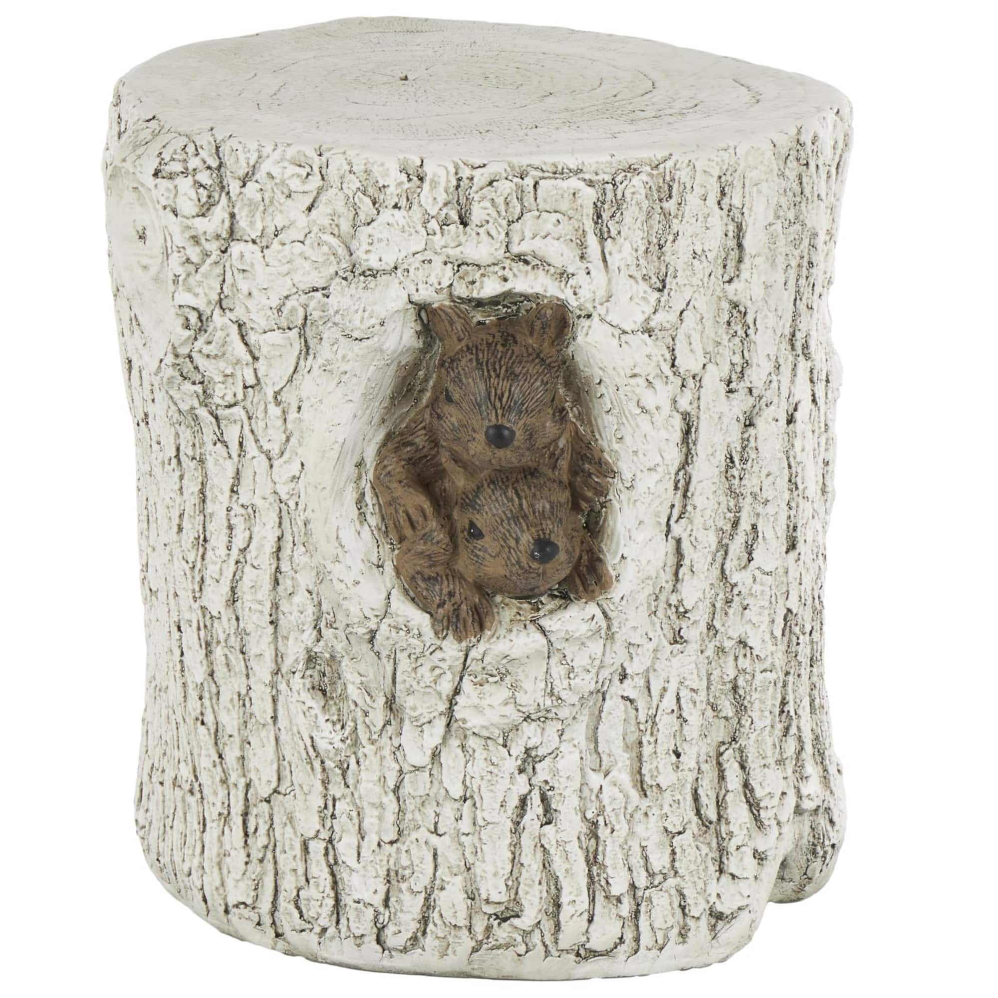 17" White MGO Squirrel Tree Trunk Garden Stool
